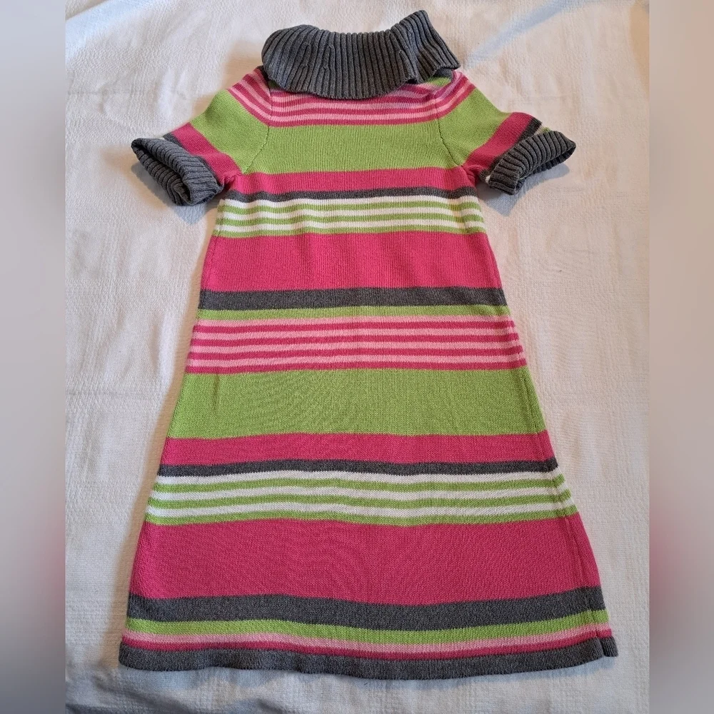 Gymboree girls size 8 cowl neck sweater dress Vguc, pink, green gray & white - Picture 3 of 5